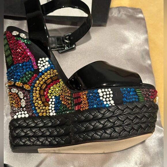 GIUSEPPE ZANOTTI LOLAS SAND, VERNICE NERO TOMAIA , LOVE & PEACE Wedge size EU 36 - Picture 6 of 15